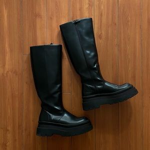 NWT Zara Woman Chunky Treaded Knee High Black Boots